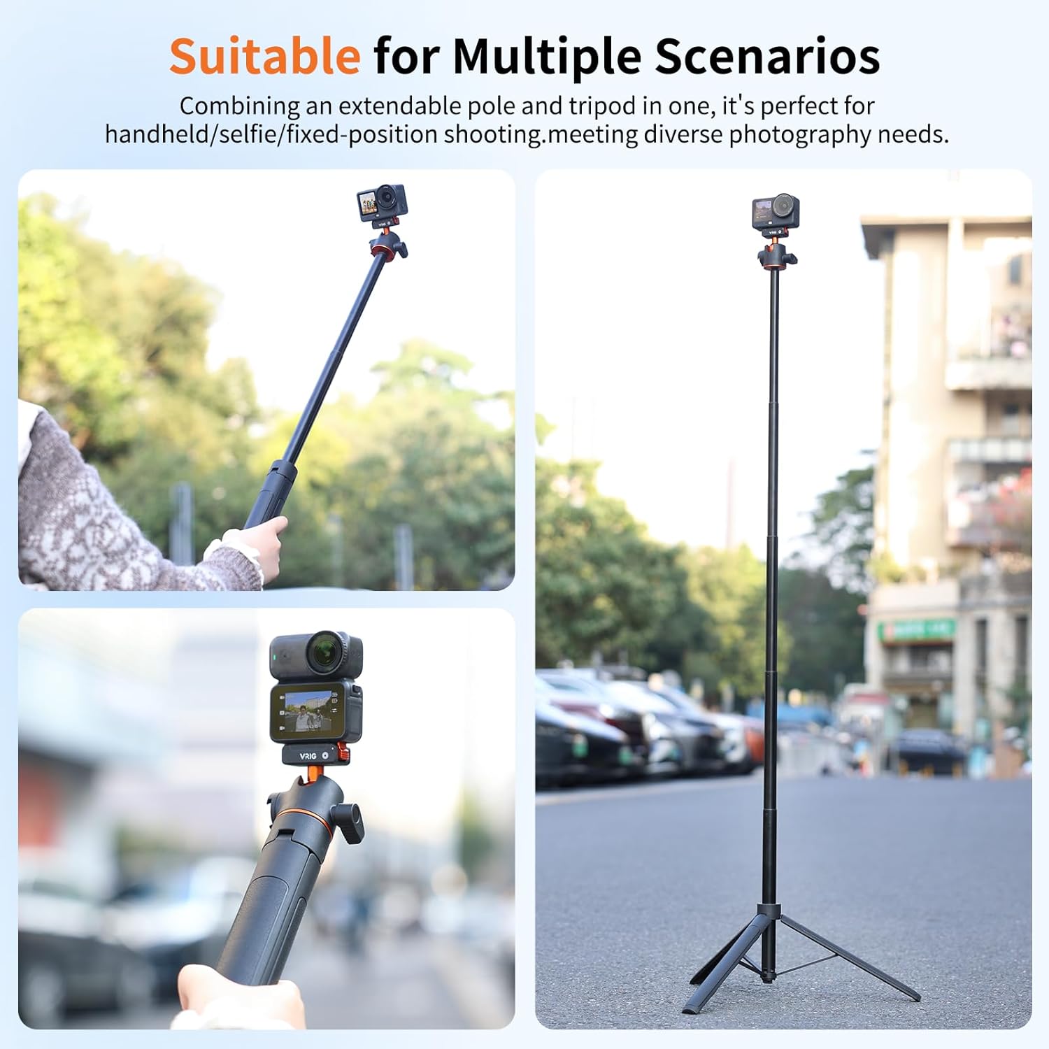VRIG 55" OSMO Action6 Tripod Stand with Magnetic Quick Release Adapter,360 Rotation Selfie Stick Extension Rod Handle Grip Monopod for DJI Osmo Action6/Osmo Nano