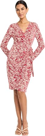 Maggy London Womens Womens Long Sleeve Wrap V-Neck Knee Length Fitted Silhouette Dress with Tie Closure - Matte Jersey