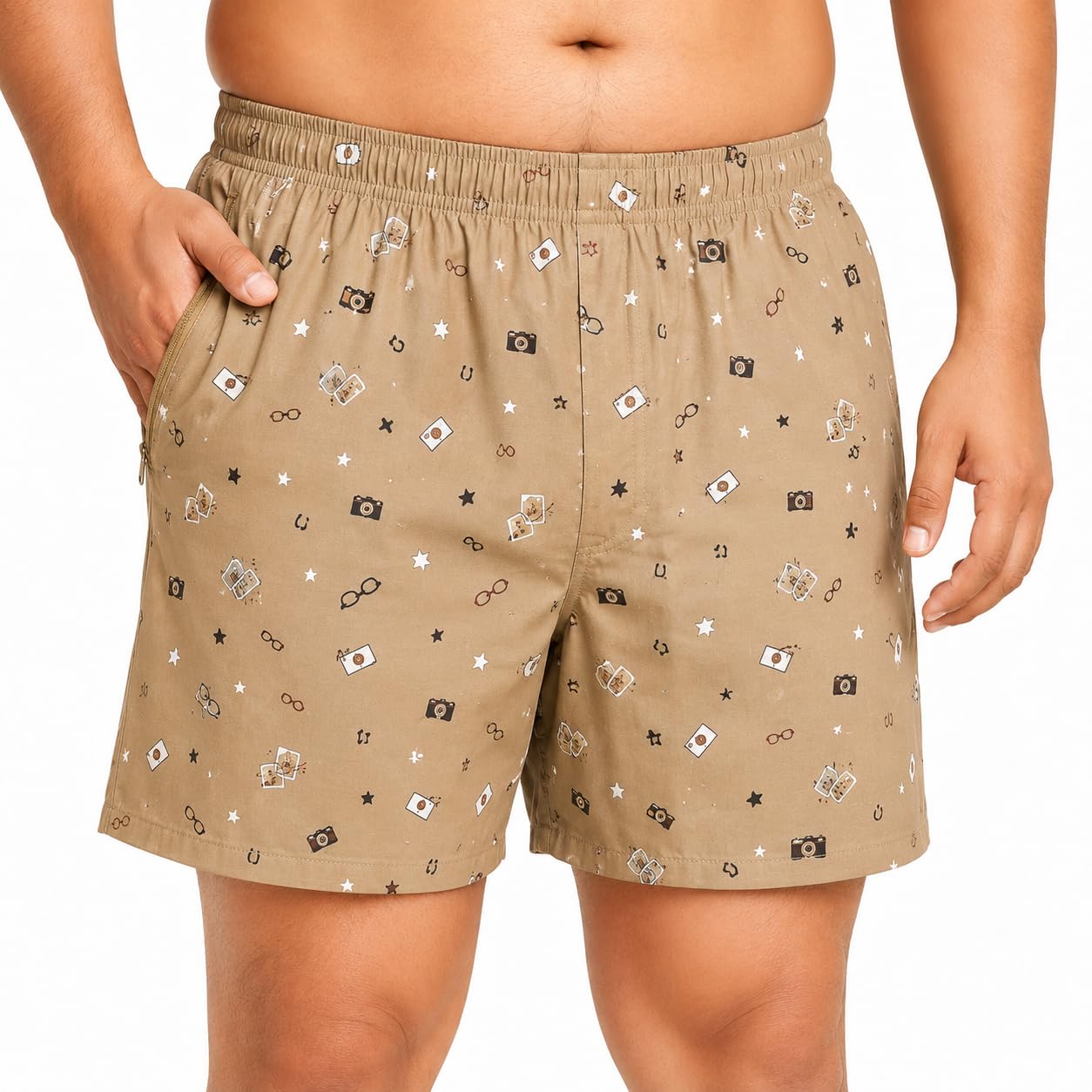 pluss tribe Men's Light Grey Printed Outer Boxers | Ultra-Light Breathable Cotton Fabric | Soft Stretch Elastic Waistband | Single Back Pocket | Comfortable Everyday Fit-picture-38