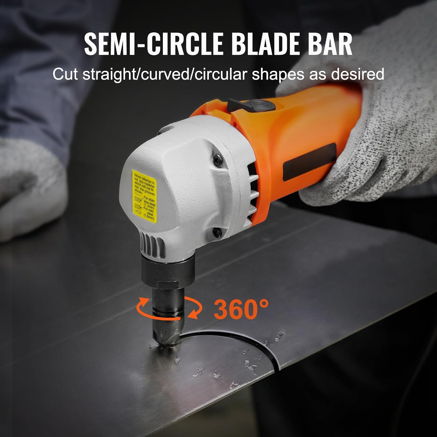 Happybuy Sheet Metal Nibbler, 550W Electric Cutter, 2200 RPM High Speed, 360° Rotation for Straight, Curve & Circle Cutting in Stainless Steel, Aluminum, Plastic, Wood