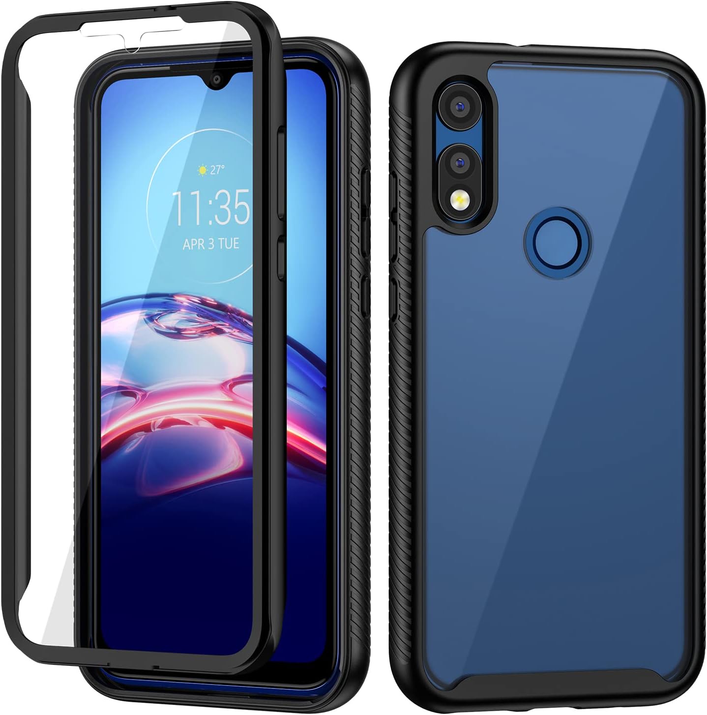 seacosmo Case for Moto E, Full Body Shockproof Cover with Built-in Screen Protector, Slim Fit Bumper Protective Case for Motorola E Phone 2020- Black/Clear