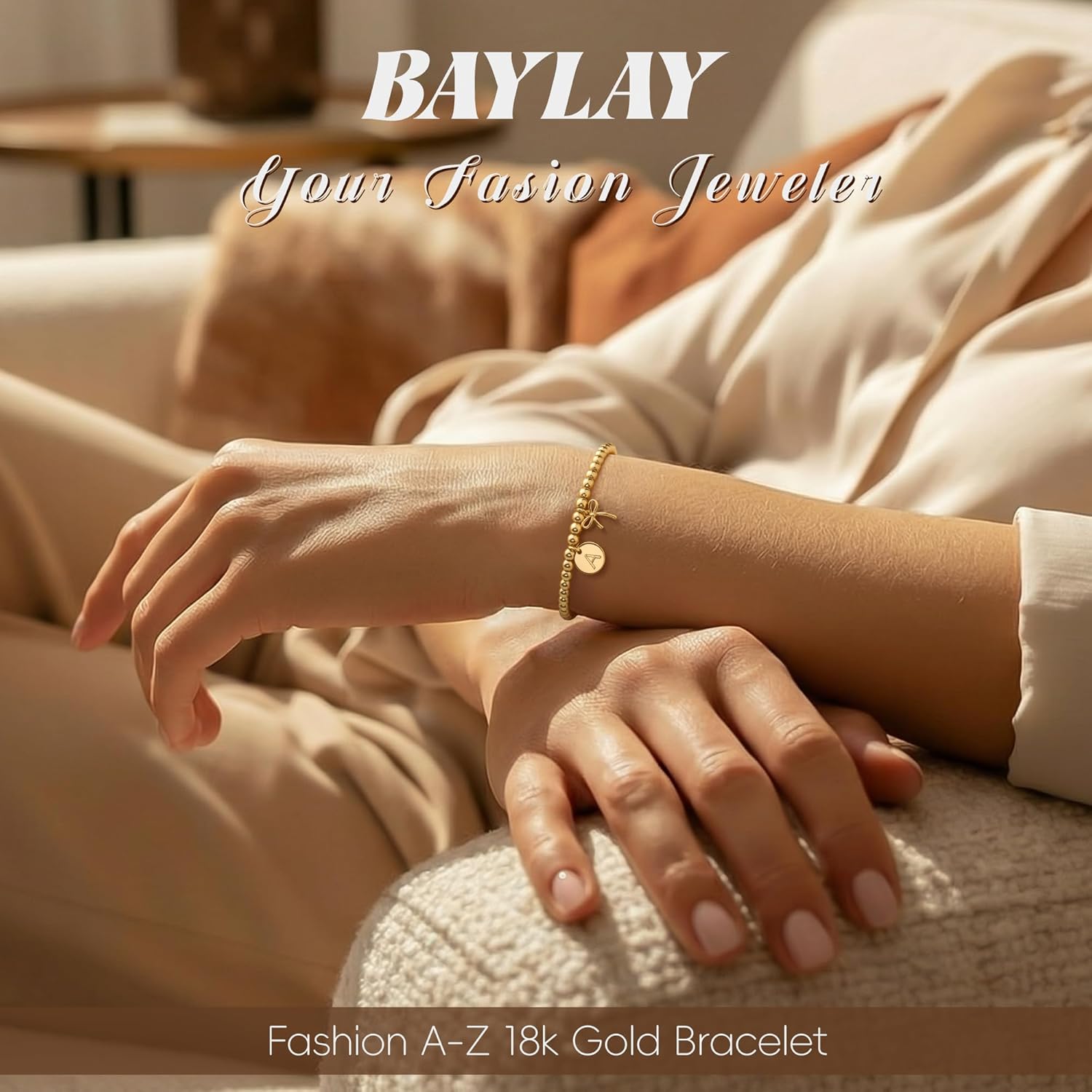BAYLAY Gold Beaded Bracelets for Women-Initial Bracelet Gold Bracelets for Women Copper Beaded Bracelet for Womens Waterproof Jewelry Non Tarnish Jewelry Pulseras para Mujer Gifts for Girlfriend Mom - Image 3