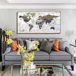 Framed Wall Art World Map Wall Art Canvas Picture 50cmx100cm Large Grey Map of The World Canvas Painting Artwork Prints for Office Wall Decor Home Living Room Decorations Framed Ready to Hang