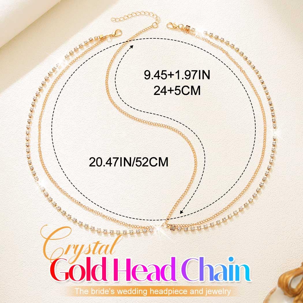 CAKURE Boho Head Chain Rhinestone Gold Headpiece Jewelry for Women (a-gold) | Bride Wedding Forehead Chain Jewelry Festival Hair Accessories