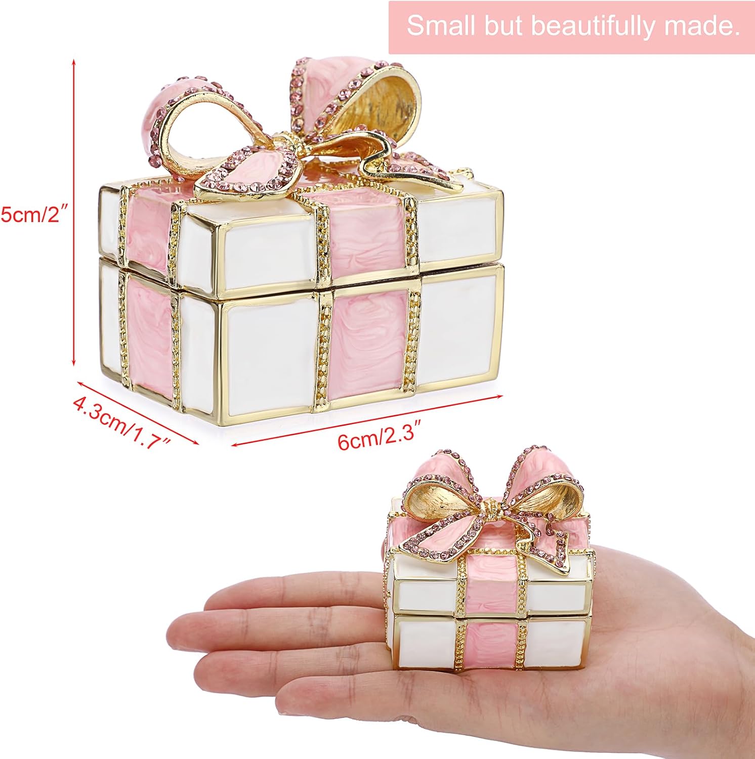 ELLDOO Mini Trinket Box, Bow-knot Gift Box Style Hinged Jewelry Box Vintage Metal Enameled Decorative Box Ring Earrings Jewelry Organizer Gift Box for Women Girls, Pink - Image 2