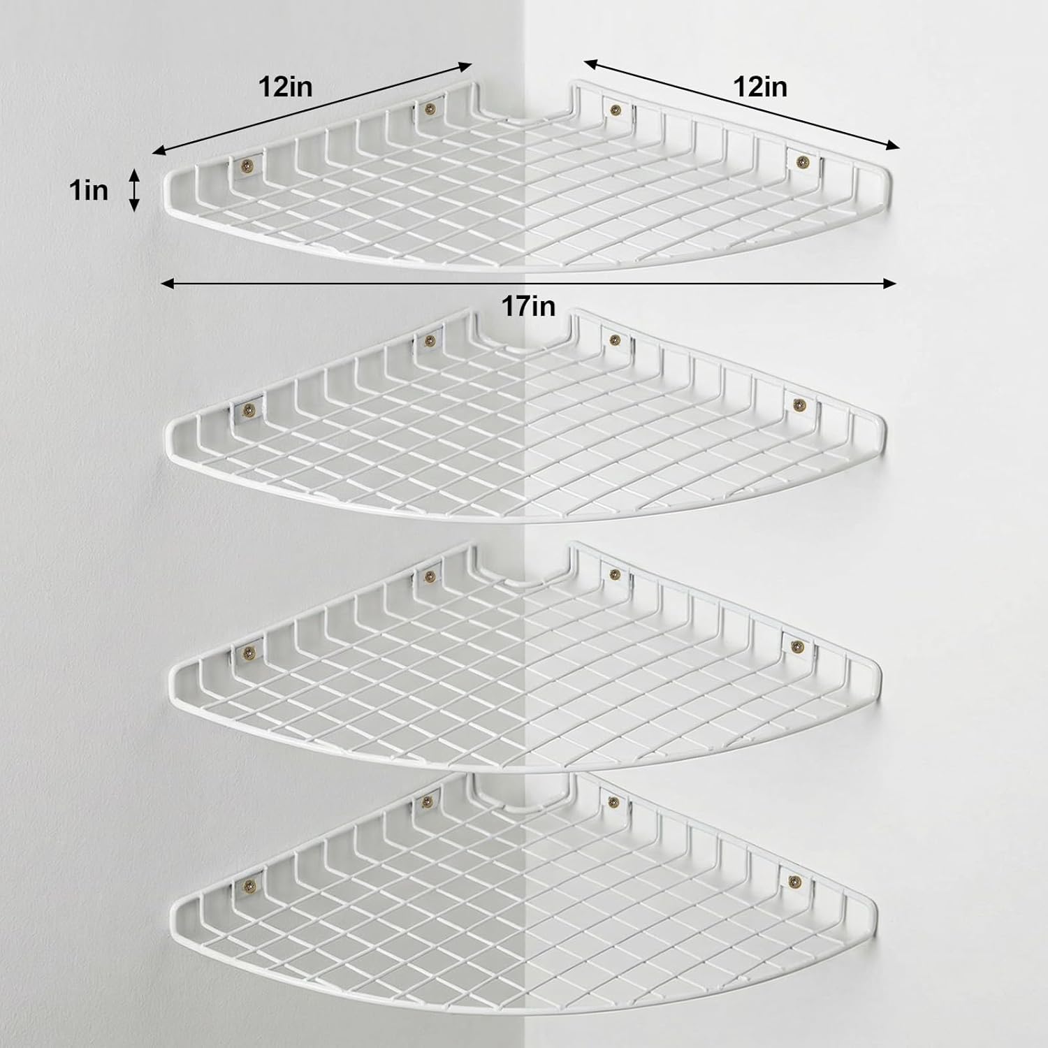 4 Pcs Corner Shelf Organizer Closet Corner Shelves 12 x 12 in Metal Wire Cabinet Wall Shelf for Kitchen, Bathroom, Living Room Home Decor, White