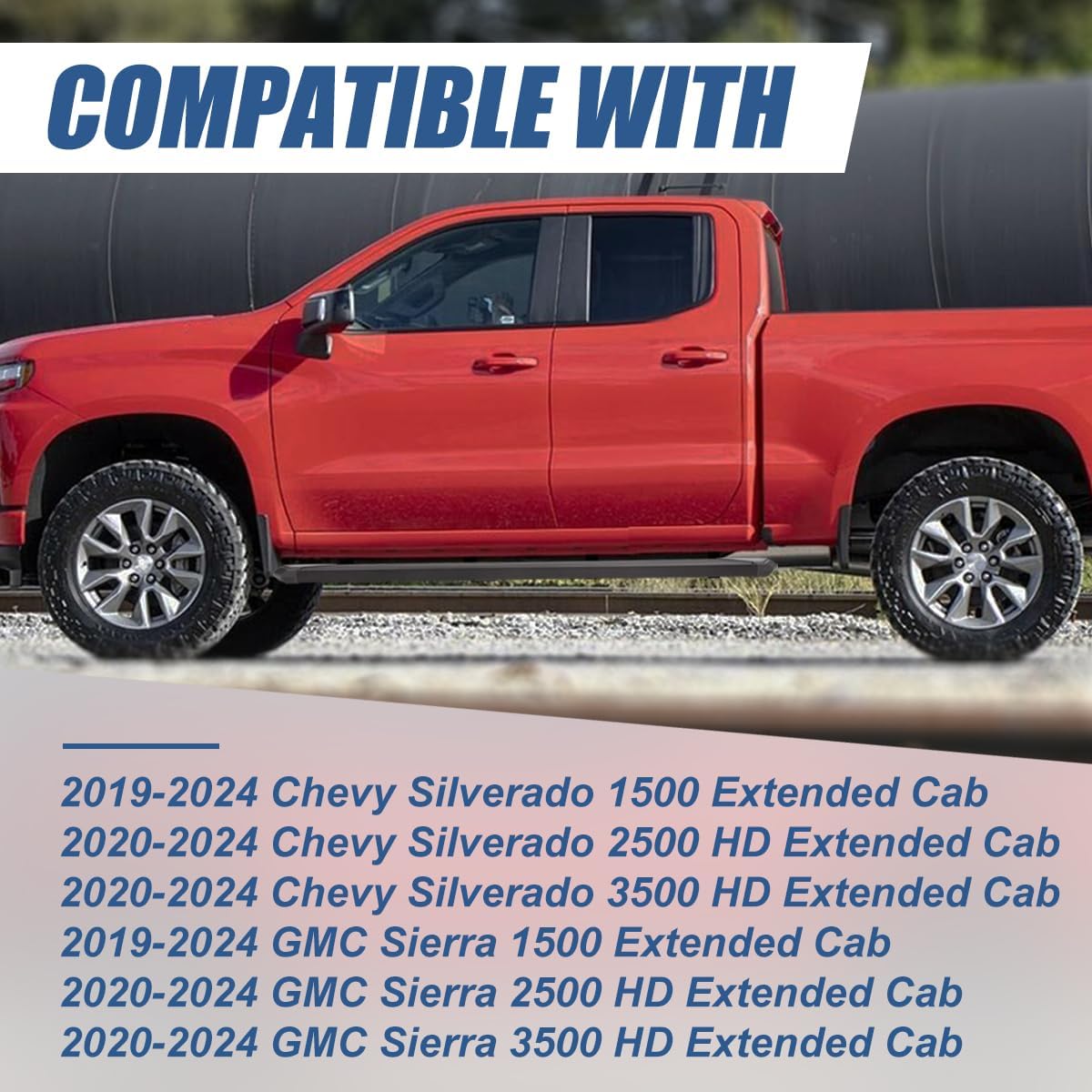 Auto Dynasty Pleated Running Boards Compatible with 2019-2025 Silverado Sierra 1500 2500HD 3500HD Extended Cab, Stainless Steel Side Step Nerf Bars, 6 Inches Step Bars, Black Powdercoated