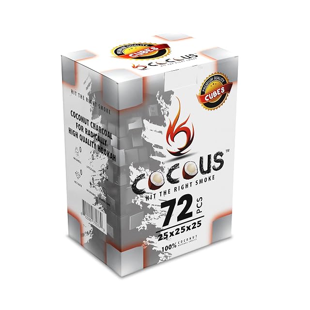 Cocous Natural Coconut Charcoal Incense Hookah Shisha Narguile Coal Coconut Shell Briquette Coals 1KG-72 Pieces 25mm Cubes