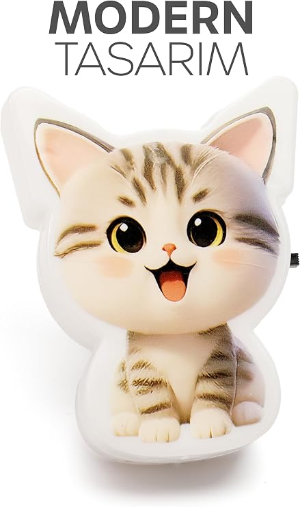 Kedi Gece Lambası ON/OFF Tuşlu Koridor Hol Işığı Uyuma Işığı Beyaz GC19 [Enerji Sınıfı A]