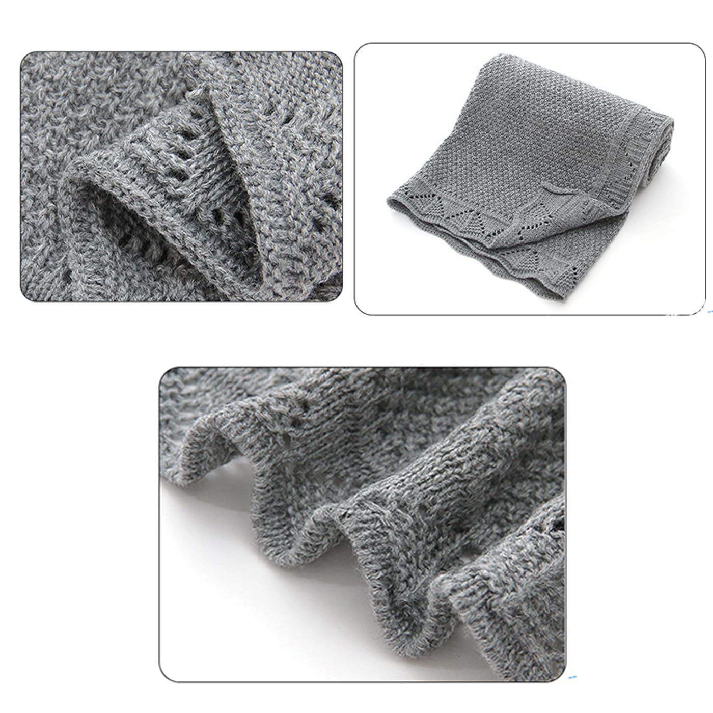 REEG Copertina per Neonato Lavorata A Maglia Personalizzata，Coperta con Nome Ricamato，Coperta per Passeggino in Maglia di Cotone (Grey Pink,Embroidered Name)
