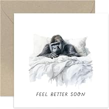 Old English Co. Feel Better Soon Card for Friends and Family - Poorly Gorilla In Bed ' Get Well Soon' Card for Him or Her - Sympathy, Operation, Under Weather Card | Blank Inside with Envelope