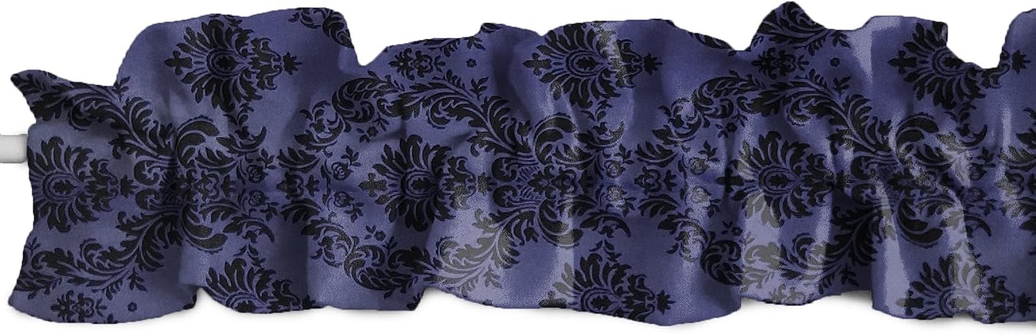 lovemyfabric Floral Damask Taffeta Curtain Sleeve Topper with Top and Bottom Ruffles/Home Decor Window Treatment (72" Wide x 7" Tall, Black on Burgundy)