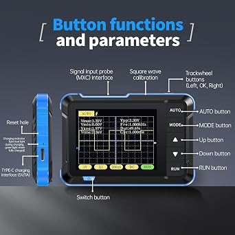 FNIRSI DSO152 Handheld Oscilloscope - 2.8 TFT Digital Oscilloscope Kit 200KHz Bandwidth 2.5MS/s High Sampling Rate Portable Pocket Oscilloscope, Trigger Function Auto/Nomal/Single