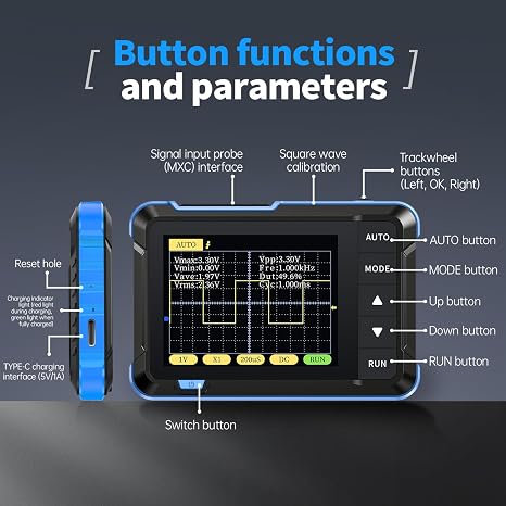 FNIRSI DSO152 Handheld Oscilloscope - 2.8 TFT Digital Oscilloscope Kit 200KHz Bandwidth 2.5MS/s High Sampling Rate Portable Pocket Oscilloscope, Trigger Function Auto/Nomal/Single