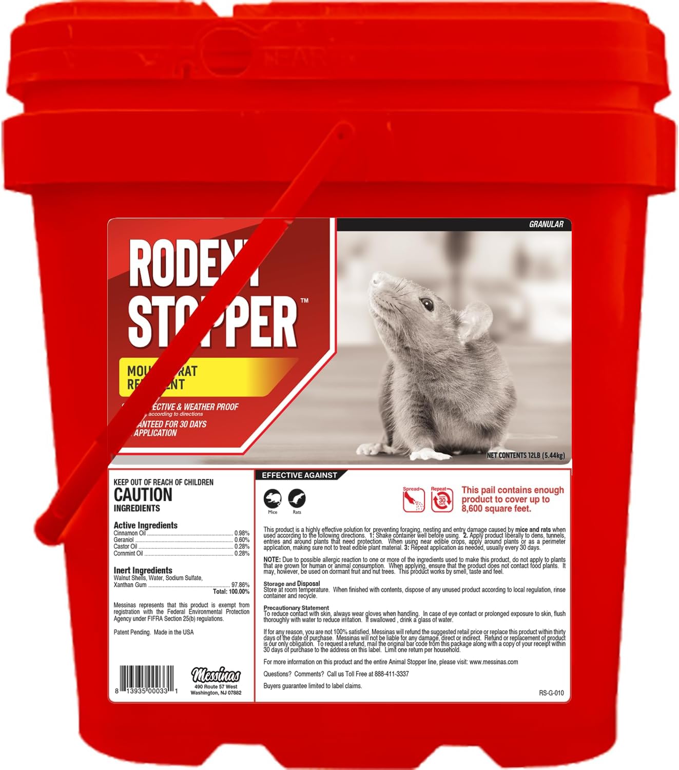Rodent Stopper, Granular Animal Stopper Repellent, All Natural, Effective All Year Round, Safe for People and Pets, No Harsh Chemicals, Ready to Use, Rodent Repellent - 12 lb Bulk
