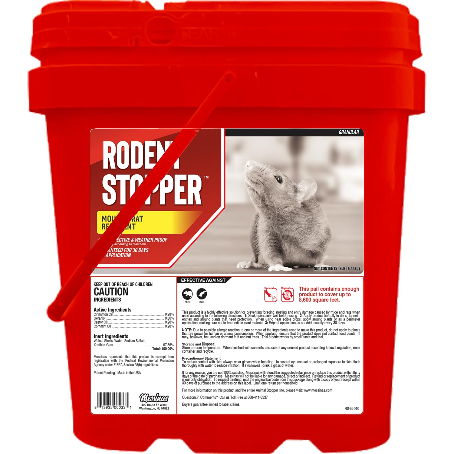 Rodent Stopper, Granular Animal Stopper Repellent, All Natural, Effective All Year Round, Safe for People and Pets, No Harsh Chemicals, Ready to Use, Rodent Repellent - 12 lb Bulk