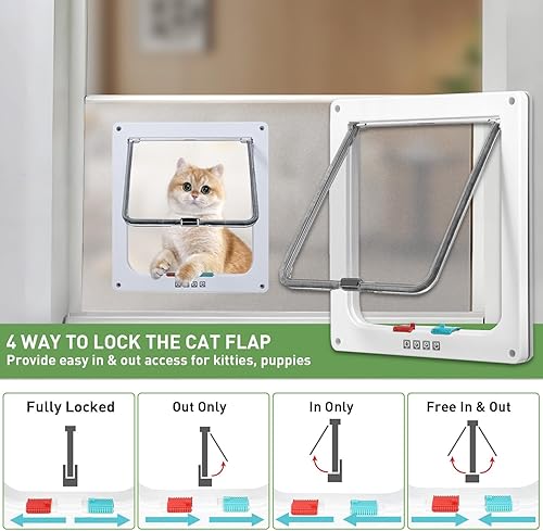Miniatura 3 de Puerta de gato para ventana, ventana de seguridad para gatos con bloqueo de 4 vías, inserto de ventana de puerta de gato apto para mascotas,