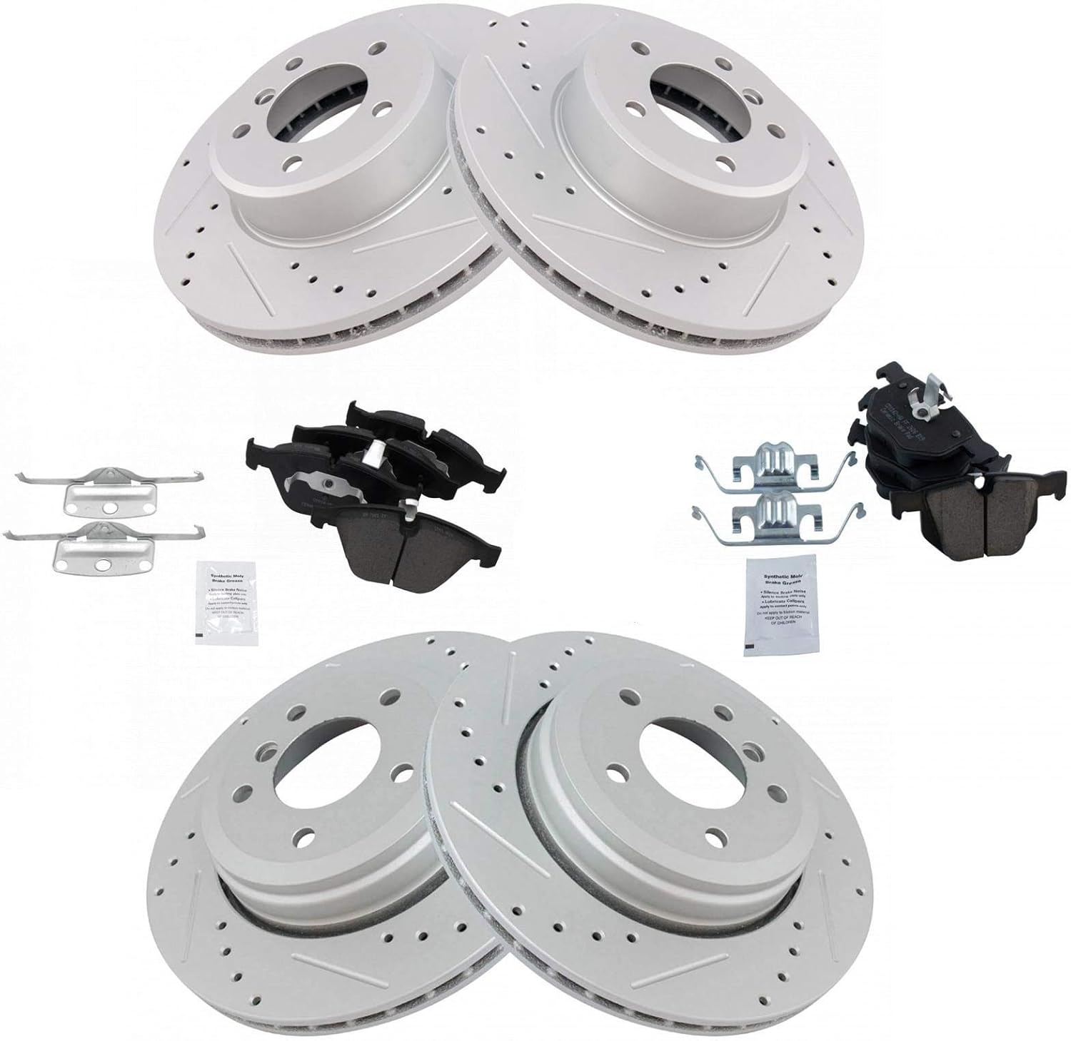 TRQ Front and Rear Performance Brake Pad & Rotor Kit Brake Pads Brake Rotors Set Ceramic Premium G-Coated Compatible with 2004-2006 BMW 525i 2008-2010 528i 2004-2007 530i