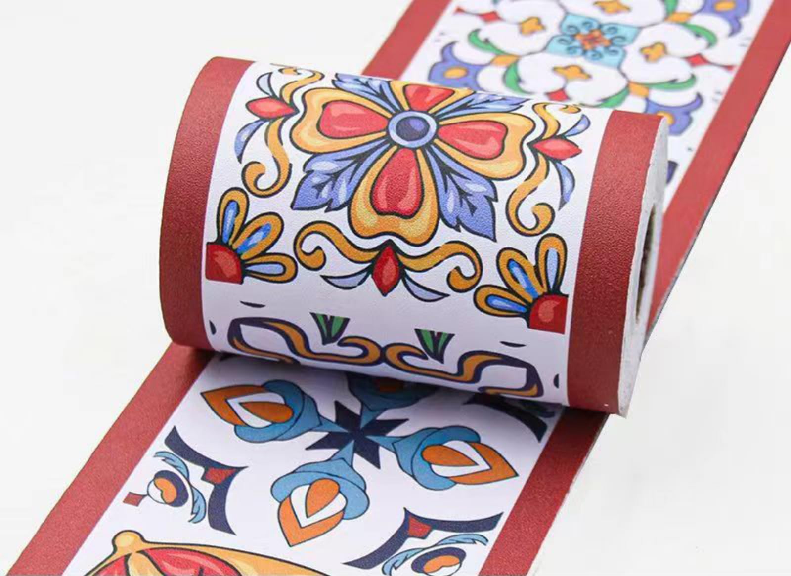 VisitRyl red self Adhesive Wallpaper Border wall Tiles Decorative, Peel and Stick wall Border Bathroom Stickers Red Flower Brick 10cm X 1000cm