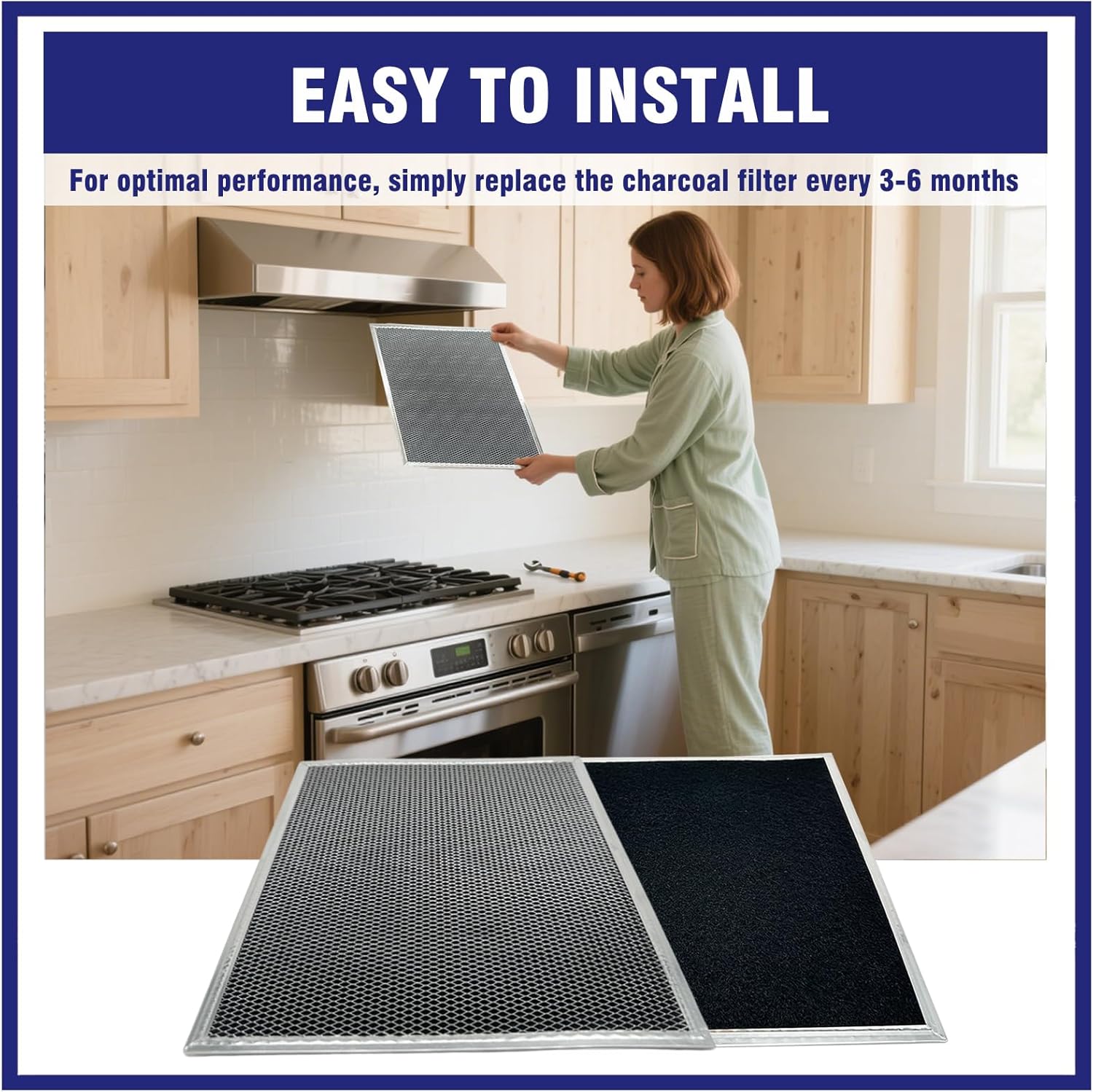 2 Pcs W10905734 Range Hood Charcoal Filter Replacement Fit for Whirlpool, Replace AP6050126 4533728 PS12070219