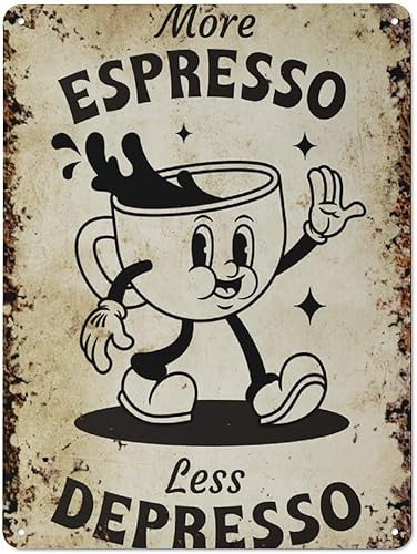 More Espresso Less Depresso en blanco y negro, arte de pared moderno, interesante decoración de pared para el hogar, idea de personalización de