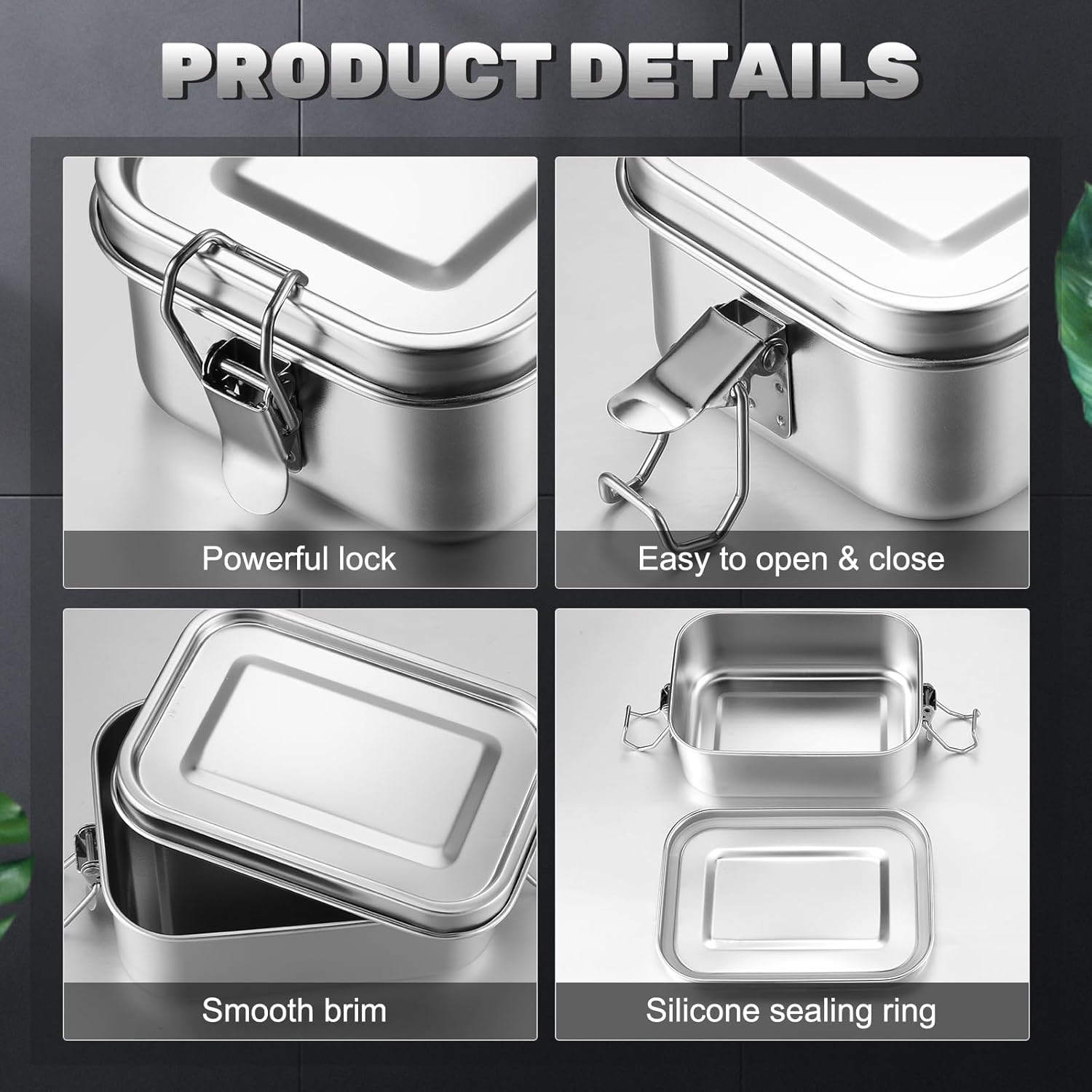 Umigy 4 Pcs Stainless Steel Food Containers Metal Bento Lunch Box Stainless Steel Food Storage Containers, Lockable Clips to Leak Proof, Reusable Dishwasher Snack Boxes for Work (550ml) - Image 3