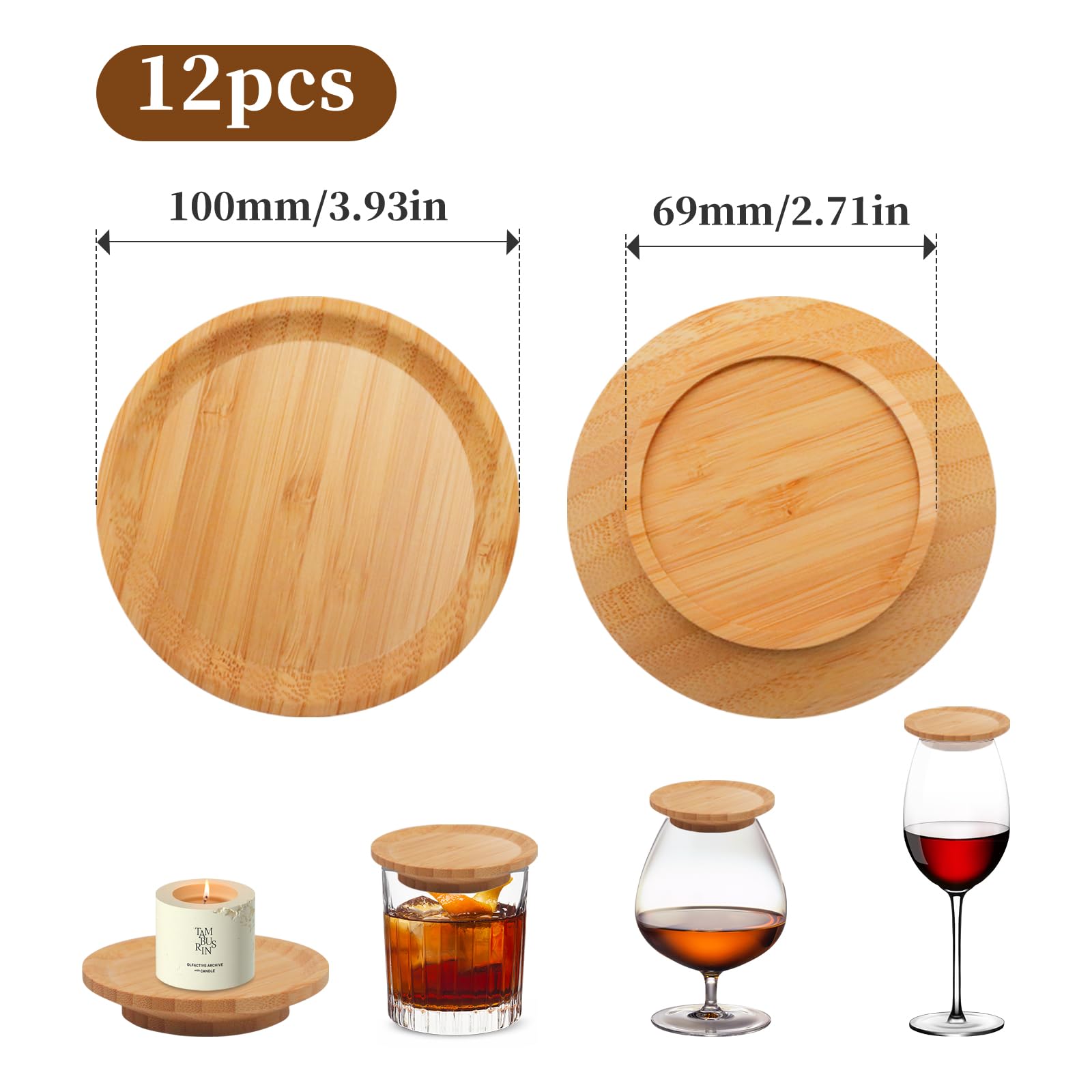 12 Pezzi Topper Per Bicchieri da Vino in Bambù Circolare Wine Glass Charcuterie Topper Resistente alla caduta Bicchieri Vino Tagliere per Salumi Adatto per Antipasti e Dessert