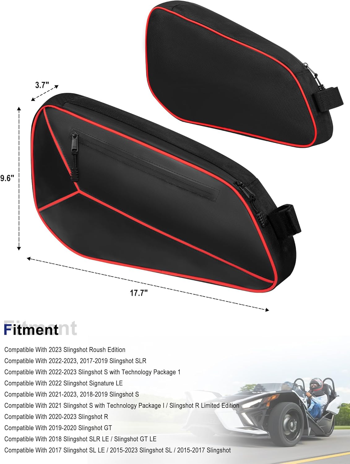 ZIDIYORUO Waterproof Side Storage Bags for Polaris Slingshot 2015-2023 Models | Dual Compartment Door Organizer with SBS Zippers, Special Fit for Polaris Slingshot SL S LE SLR GT Accessories (1 Pair)