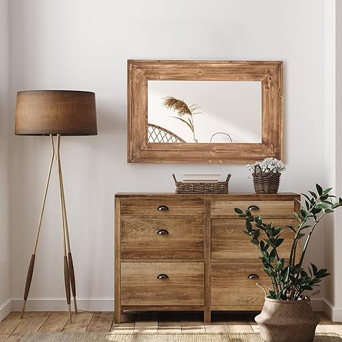 Miniatura 3 de Espejo rectangular rústico horizontal o vertical para colocar sobre el fregadero, dormitorio, casa de campo y decoración del hogar (marrón)