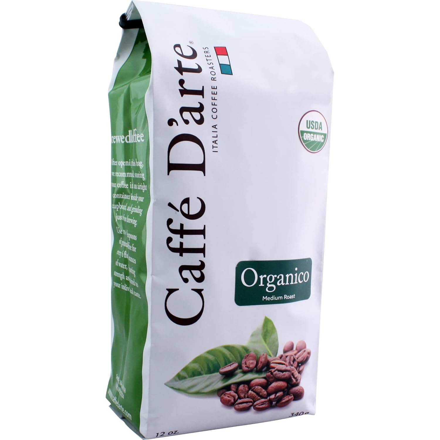 Caffé D’arte Organico Whole Bean Coffee – Medium Roast, Smooth & Balanced Flavor with Natural Aroma – USDA Organic & Fair Trade Certified, Sustainably Sourced and Roasted in Seattle – 12 oz