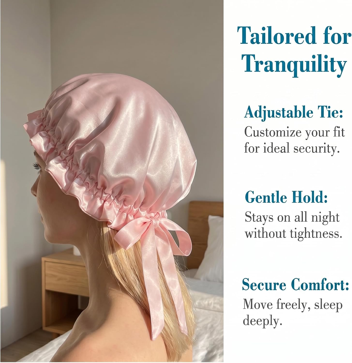 100% Mulberry Silk Double Layer Sleep Bonnet for Women, Self-Tie Hair Bonnet for Curly, Long & Braided Hair