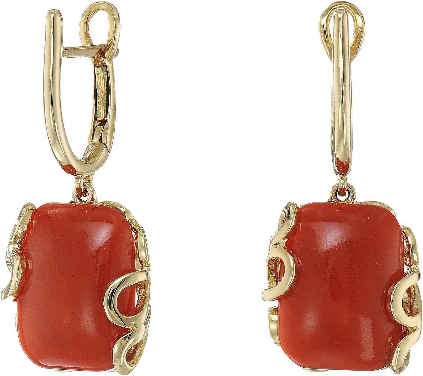 Sea Leaf Yellow Gold Cushion Cut Earrings