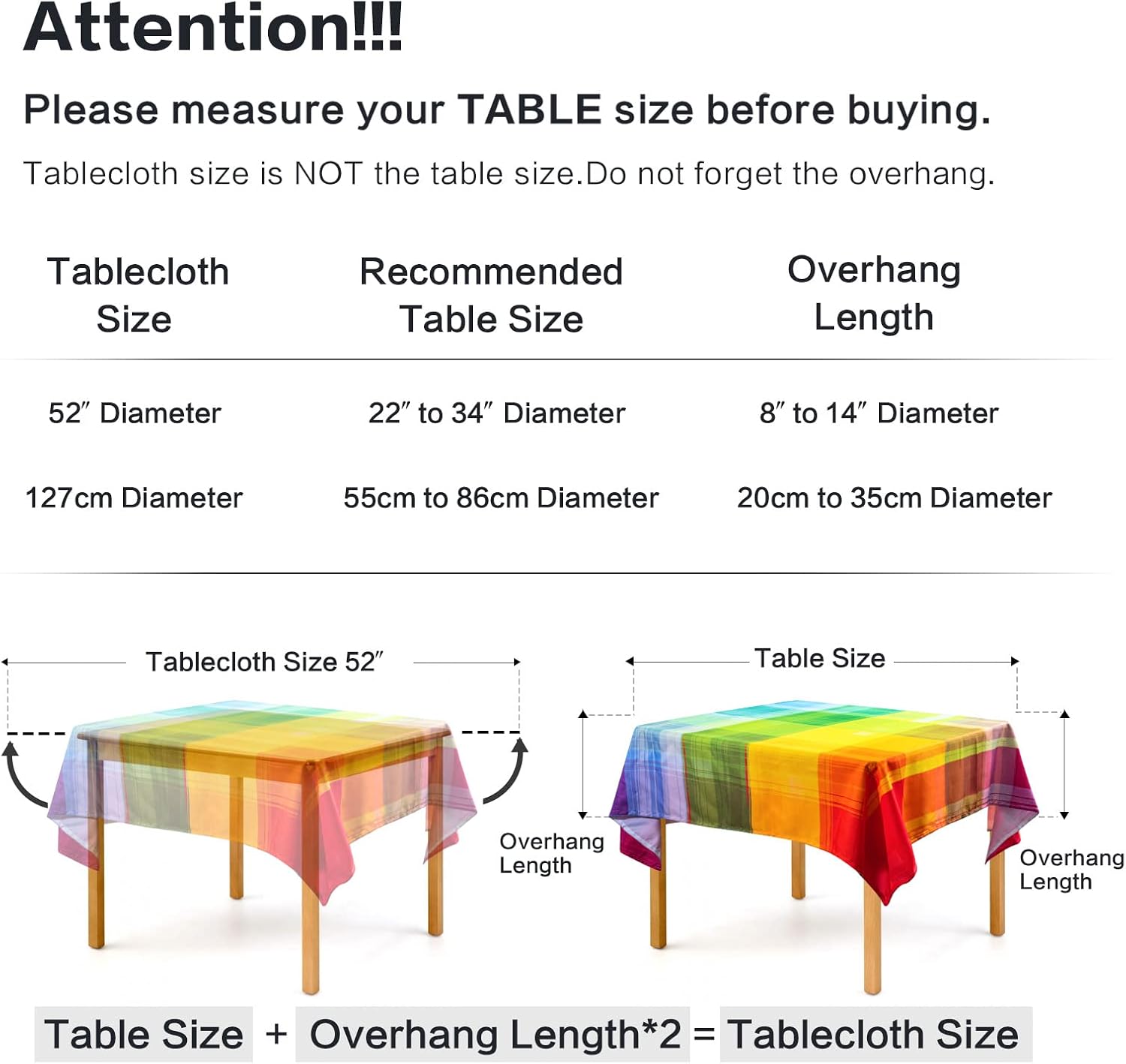 VVA Vintage Square Rainbow Tablecloth - Stain Wrinkle Reusable Resistant Washable Polyester Colorful Plaid Square Table Cloth for Dining Rooms Kitchens Indoor Outdoor Events 52"