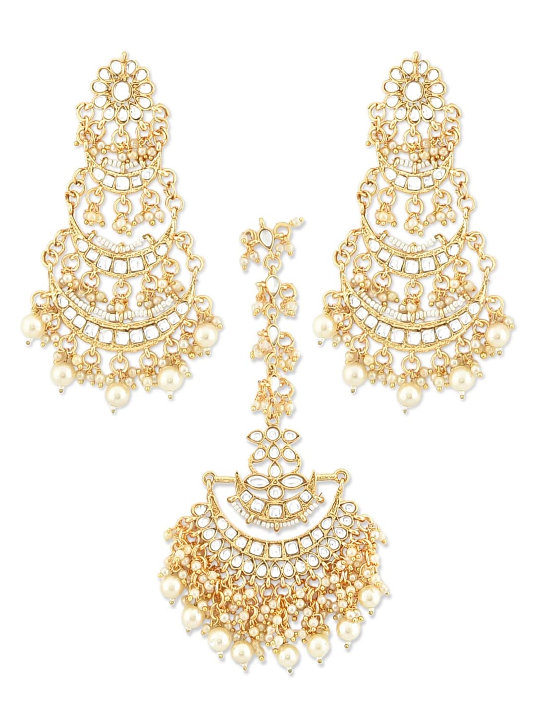 ZAVERI PEARLS Gold Tone Traditional Kundan & Pearls Earring & Maangtikka Set For Women-ZPFK12107 (B09RK693J9) Amazon Price History, Amazon Price Tracker
