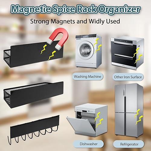 Miniatura 5 de Estante organizador de especias con estante magnético de 8 ganchos para especias refrigerador magnético para organización y almacenamiento del