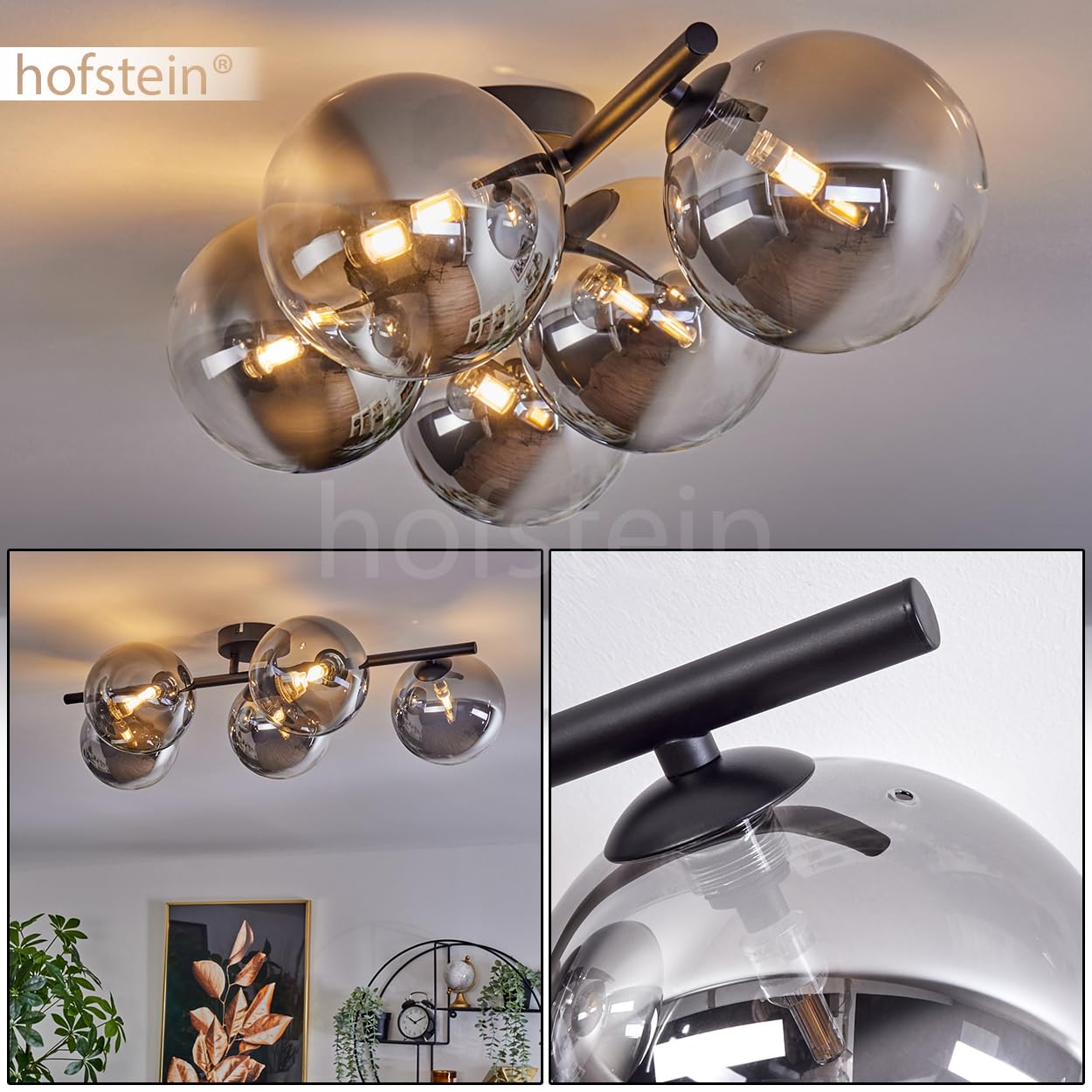 WHITEIN Lustre Plafonnier En Métal Lampe De Plafond Lustre Abat-jour 1pcs 26cm Noir Pour Salon