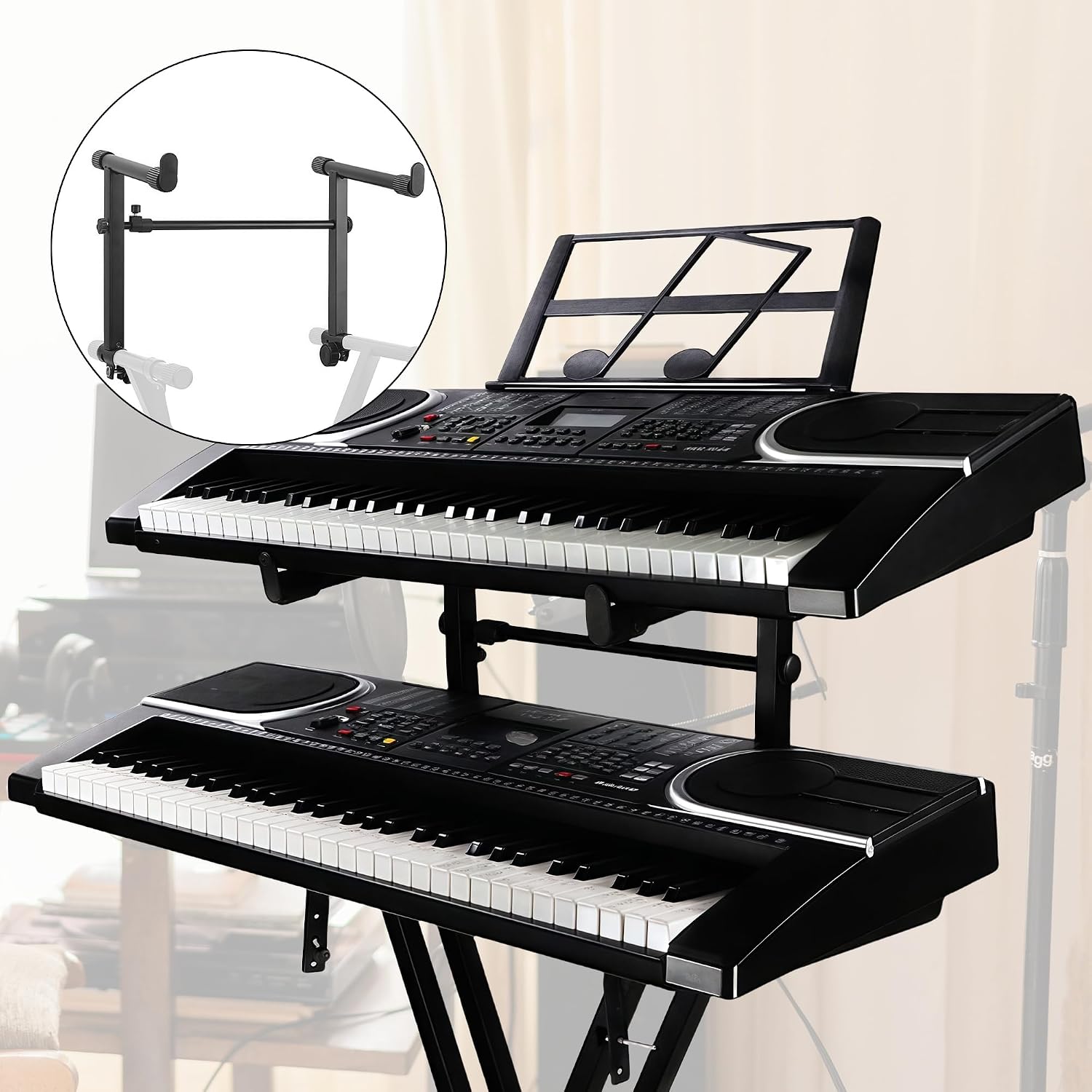 Musiin Elevated keyboard stand is suitable for X-type keyboard stand, and the heightened double-layer stand keyboard can adjust the width