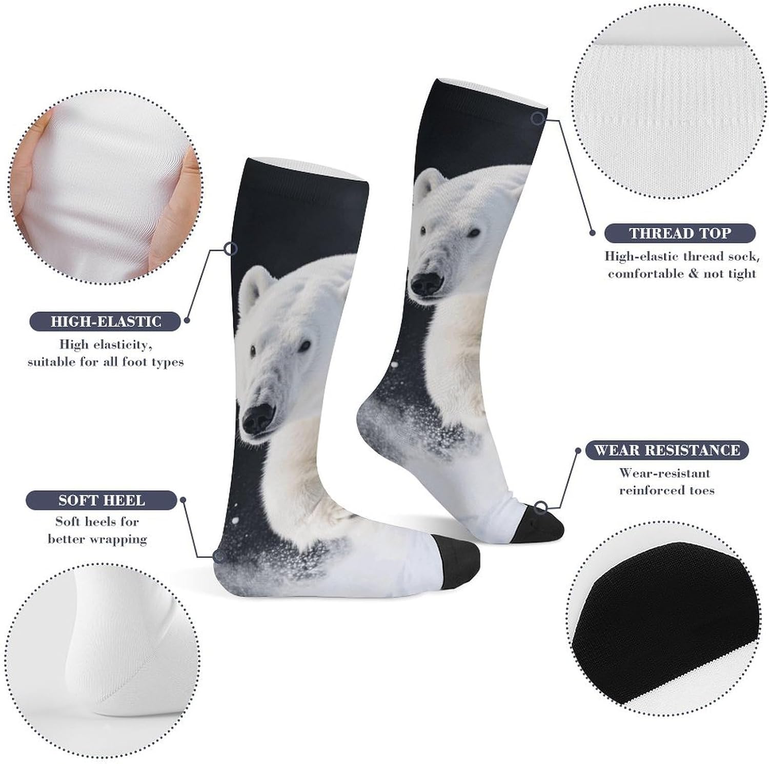 Polar Bear Knee High Soccer Socks Moisture Wicking