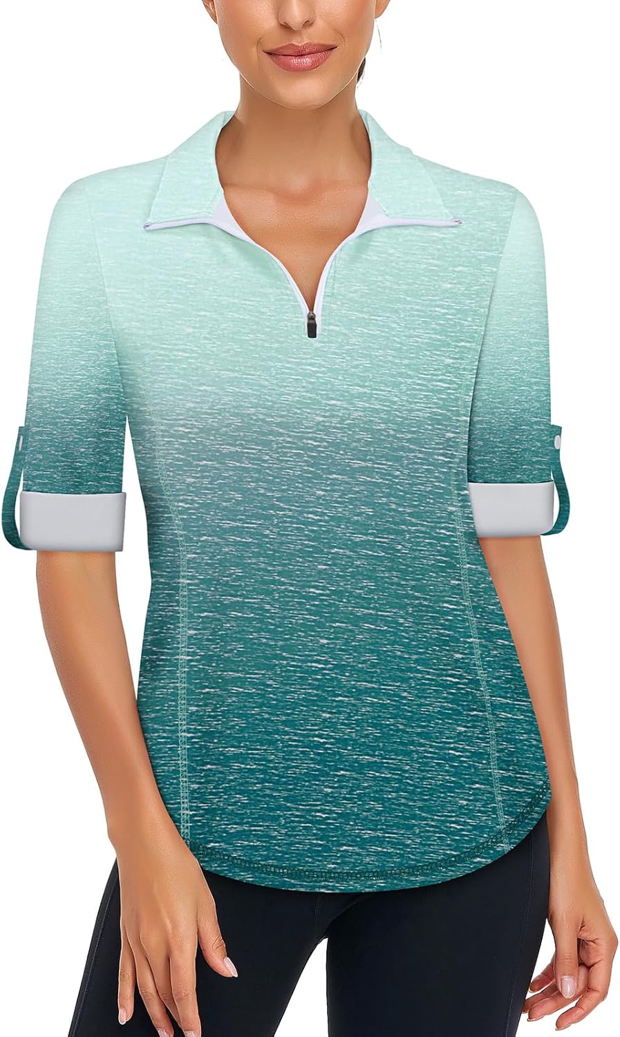 LURANEE Womens 3/4 Roll Sleeve 1/4 Zip Pullover Golf Shirts Athletic Hiking Running Workout Tops UPF 50+ - Image 2