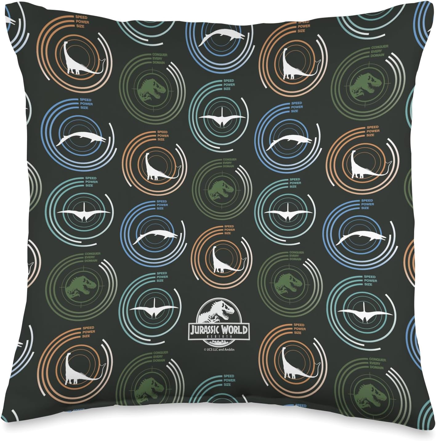 Jurassic World Rebirth Dinosaur Targets All-Over Print Throw Pillow