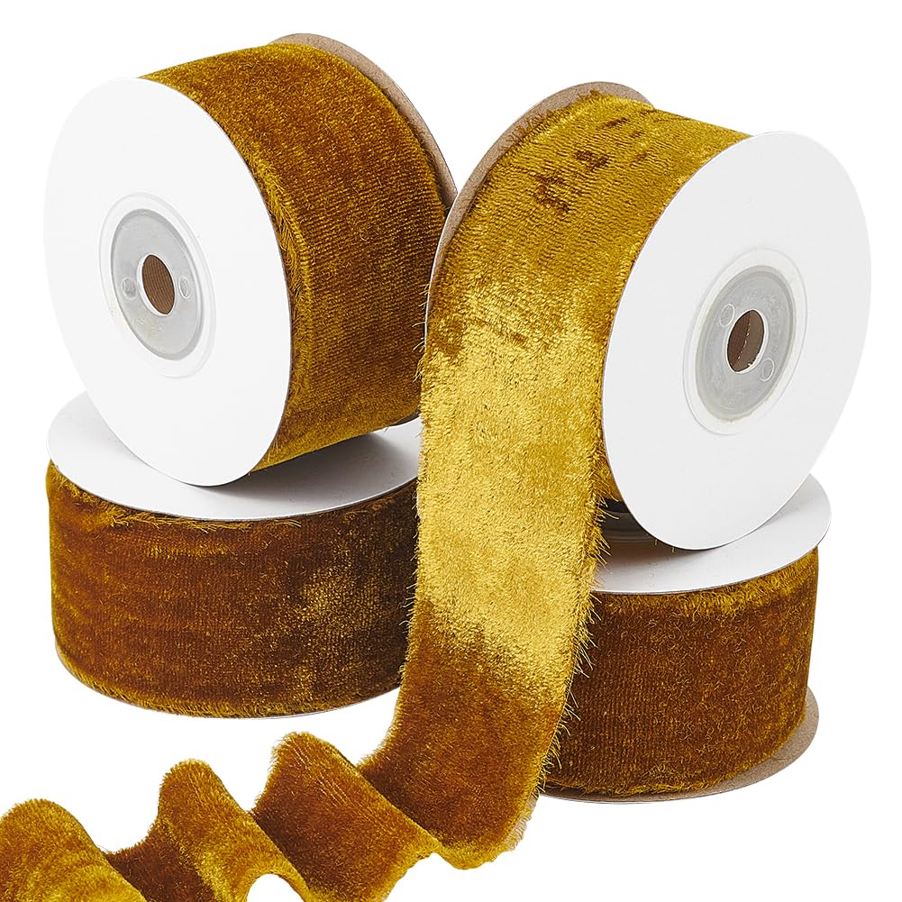 NBEADS 4 Rollo de Cinta de Terciopelo de Seda de Aproximadamente 21.8 Yardas, Cinta de Satén de 4cm con Borde Crudo con Carrete para Envolver Regalos de Boda, Decoración del Hogar, Coco Marrón