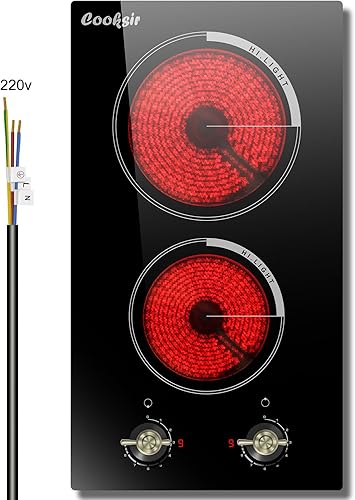 Estufa eléctrica de 2 quemadores de 220 V Estufa eléctrica integrada de 12 pulgadas de 3000 W, encimera de cerámica radiante, 9 niveles de