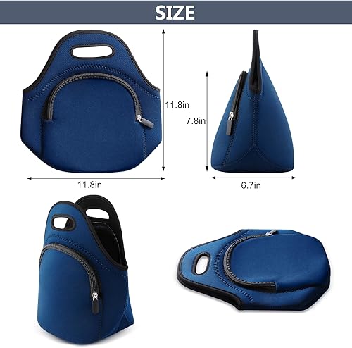 Miniatura 2 de Bolsas de almuerzo de neopreno, bolsa de almuerzo aislada con bolsillo exterior, bolsa de almuerzo gruesa lavable para hombres y mujeres, suave y