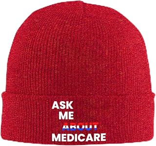 Kkaingg Ask Me About Medicare Beanie Hat Women Winter Warm Skull Cap Soft Men Knit Hats Slouchy Hat Toboggan Cap Black