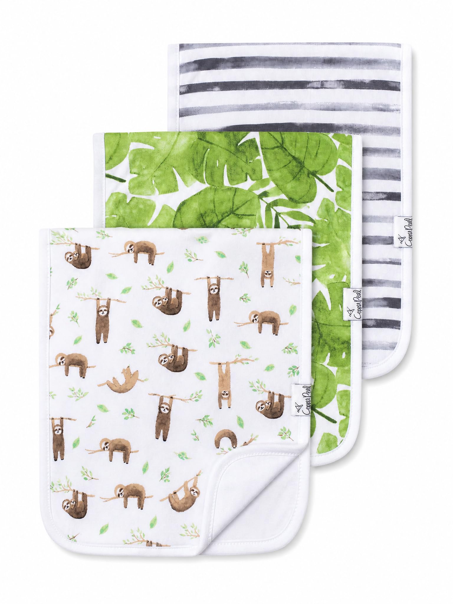 Copper Pearl Premium Baby Burp Cloths - 3-Pack Large Cotton Burp Cloths, Extra Soft Spit Up Rags with 3 Absorbent Layers, Perfect for Baby Boy and Baby Girl Gifts (21" x 10" Size, Noah Set)
