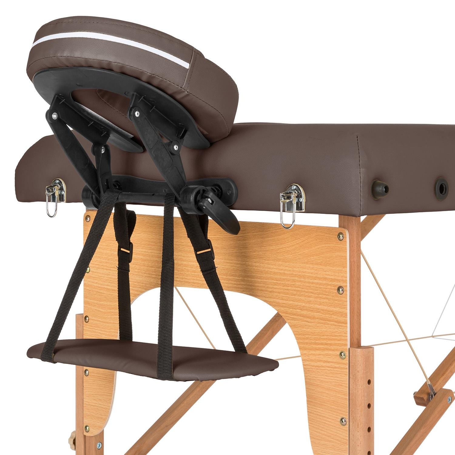 Klarfit MT 500 - Camilla Masaje Plegable, 210cm, 200 kg, Ligera de Fácil Transporte, Altura Regulable, Respaldo inclinable, apoyacabezas y reposabrazos extraíbles, Banco Masaje Profesional, Marrón