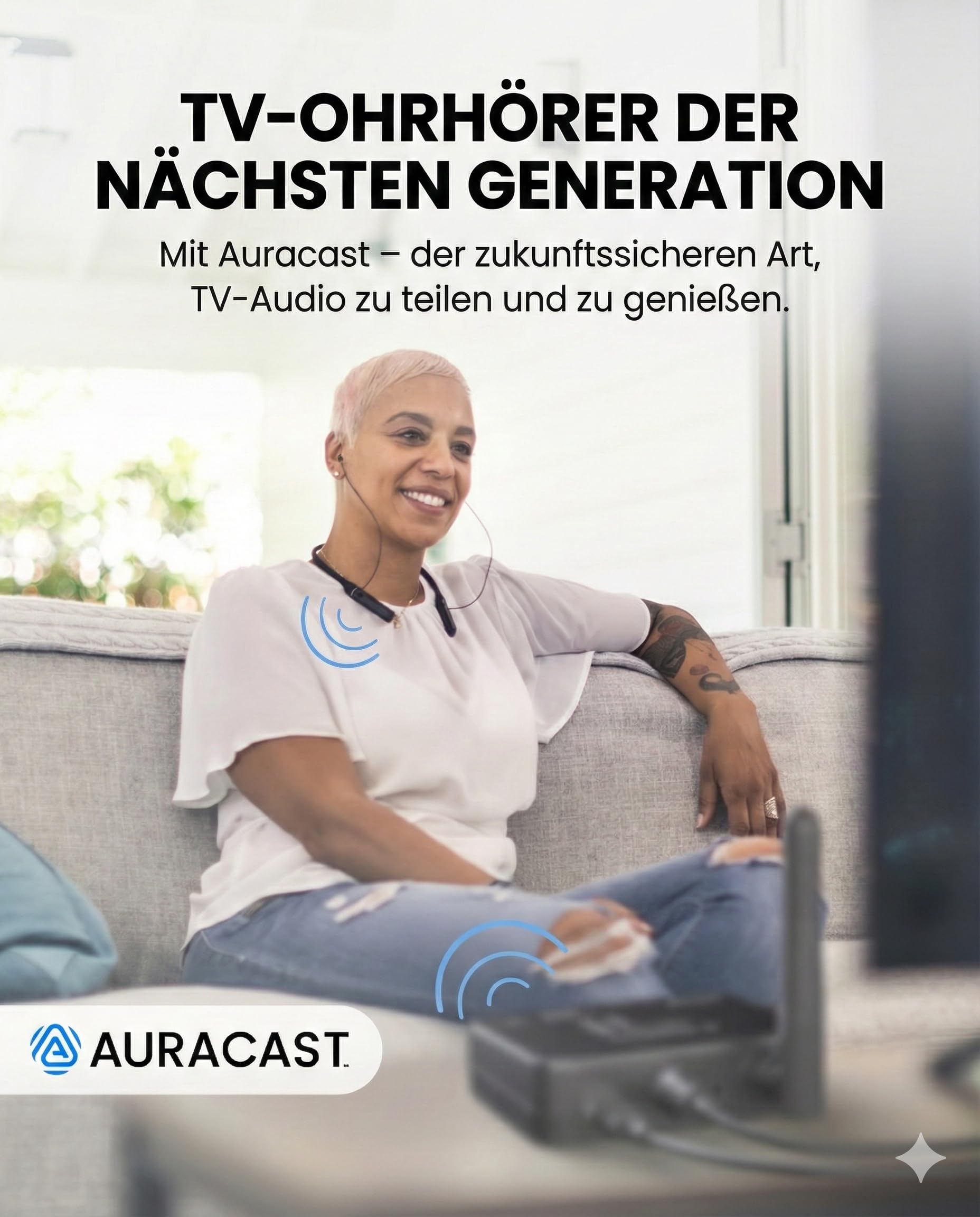 Avantree Aura Loop – Next-Gen Funkkopfhörer Kabellos für TV Fernseher mit Auracast & Ladestation, 3 EQ-Modi mit Voice Clear für Senioren, Unterstützt One-to-Many Auracast-Verbindungen