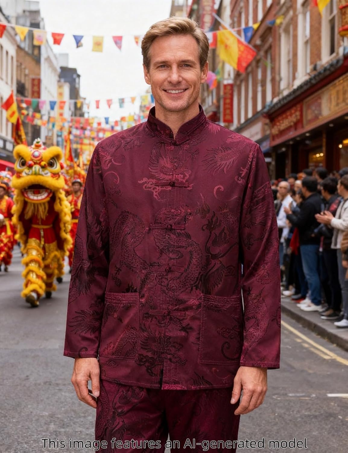 Funny World Tang Suit Men Hanfu Kung Fu Uniform Tai Chi Top and Pants