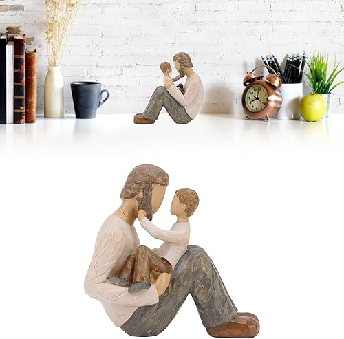 Miniatura 3 de Figura esculpida pintada a mano, estatua de resina de padre e hijo, aspecto realista, escultura de adorno resistente, artesanía para el hogar,