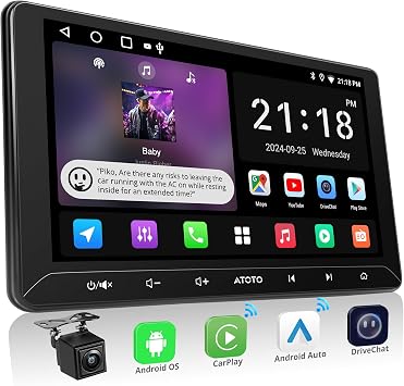 A5L 10 inch Android Double Din Car Stereo with Backup Camera, Wireless CarPlay &Android Auto, GPS Navigation, WiFi/Bluetooth/USB, 24-Band EQ DSP/FM/SS Radio, GPS Tracking,2G+32G